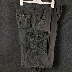 Rebel & Soul Cargo Shorts Mens 34 Gray Grunge Y2K Skater Utility Multi Pockets